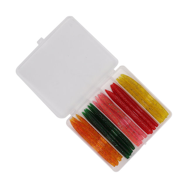 50 stk/boks Noodle Worm Soft Bait fiskeutstyrsett med gummi O-ring kunstig Soft Bait