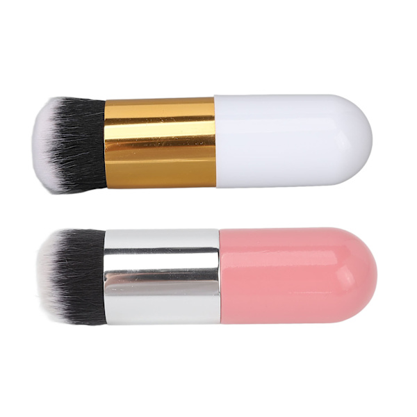 2 stk Foundation Brush Lommestørrelse Væskeblanding Højdensitets træskaft Syntetisk makeupbørste