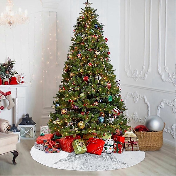 Liten julgransmatta, 90 cm paljettgransmatta silver