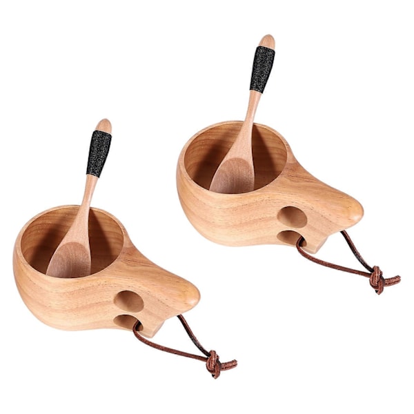 2-pack Träkopp Utomhus Camping Drickmugg med Träslev