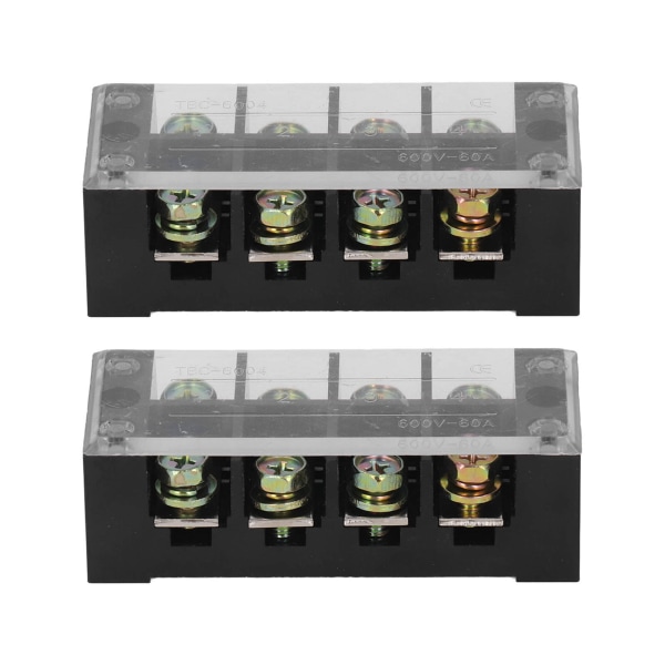 Terminal Strip Dual Row Screw Clamp Wire Terminal Block med klart dæksel til brobelysning 60A 600V 2stk 4 Position (604)