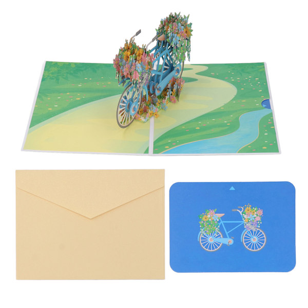 3D Greeting Cards Spring Flower Bike Detailed Texture Thick Paper 3D Popping Up Cards with Note Envelope for Birthday