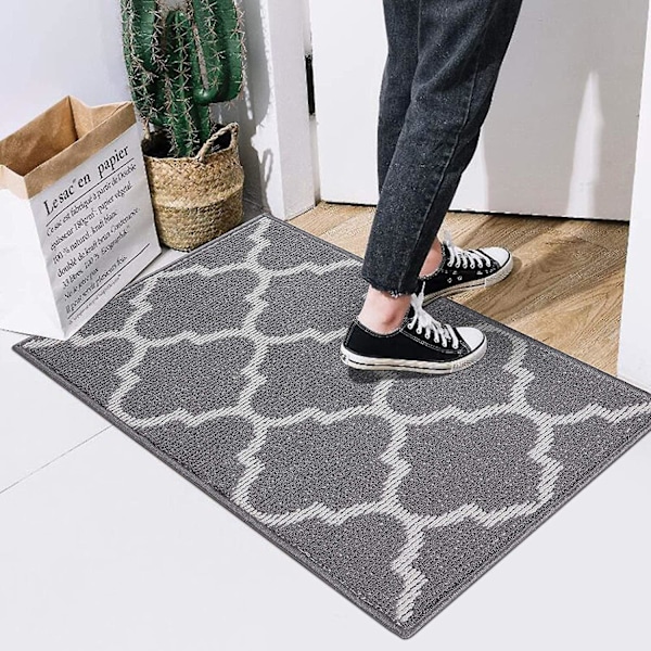 Liukumaton sisäkäyttöön tarkoitettu ovimatto 50 x 80 cm, pehmeä sisääntulomatto, konepestävä sisääntulomatto, imukykyinen ja kestävä, erittäin kestävä liukumaton, harmaa