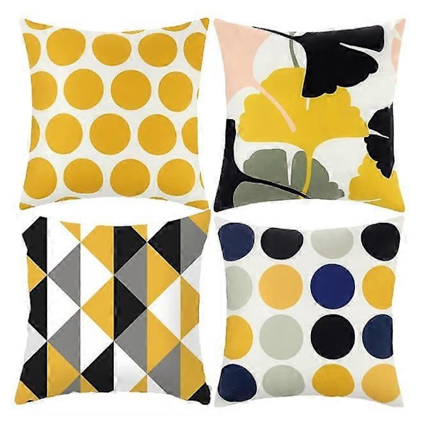 Örngott 45x45cm, Modernt soffkuddfodral Vackra kuddfodral Soffa Bil Heminredning Skydd (Gul&Svart, Linne)