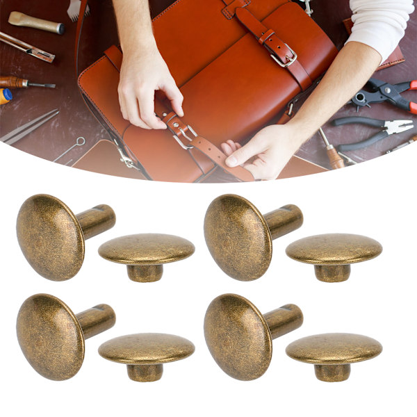 200 set dubbla locknit rund nitar spik järn jeans knapp läder skor väskor kläder 10x10mm brons