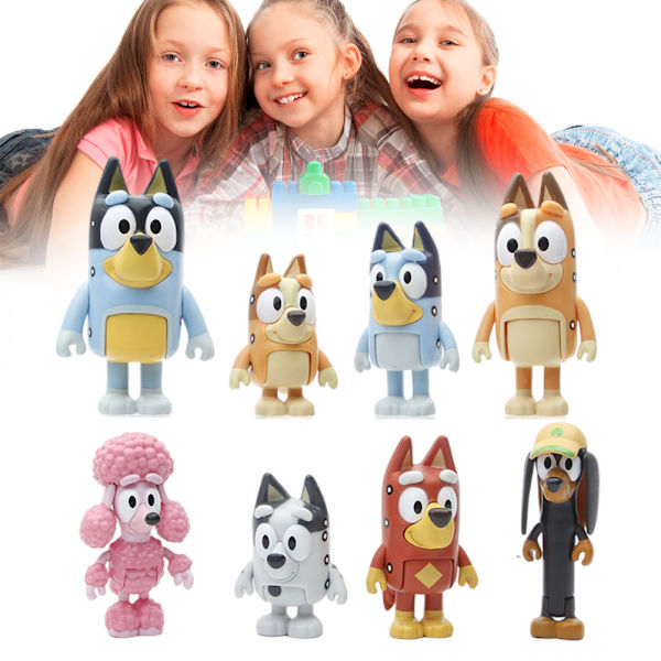 Hundfamilj set - 8 st | Rörlig ledvridning | PVC hundleksaker | Perfekt för barn | Idealisk för bildekorationer