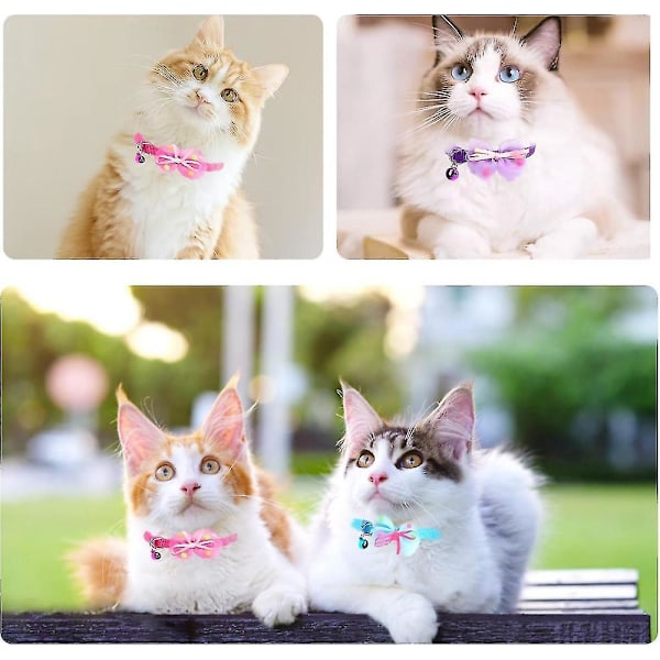 6 st Katt Halsband Med Bjällra Och Fluga, Justerbart Katt Halsband Med Säkerhetsspänne, Sött Katt Halsband För Innekatter Valpar