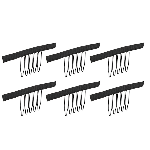 100 stk parykkammer 5 tenner rustfritt stål buet design parykk klips med klut for hårstykkehetter svart