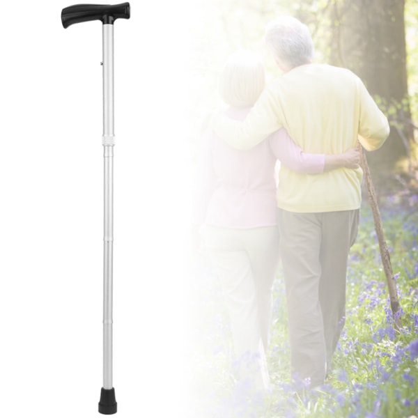 Bärbar aluminiumlegering Frostad Anti-sladd Äldre Walking Stick Multifunktion Vikbar Ultralätt TBR-handtag Käpp Silver Vit