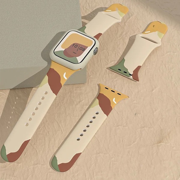 Silikone urrem udskiftning farve print hurtigt frigivelse urrem til IOS Watch 6 7 Grøn Mango Gul 42/44/45MM