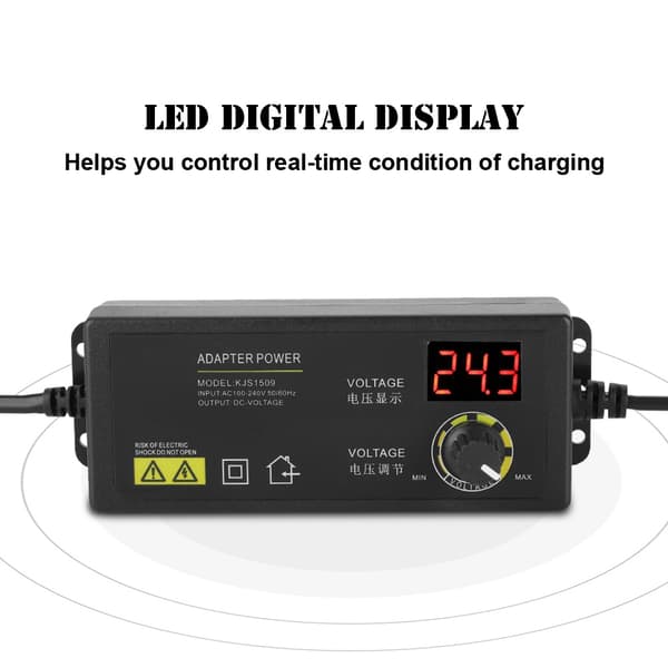 LED Display 3A/9-24V Output Justerbar Strømadapter med Flerlagsbeskyttelse