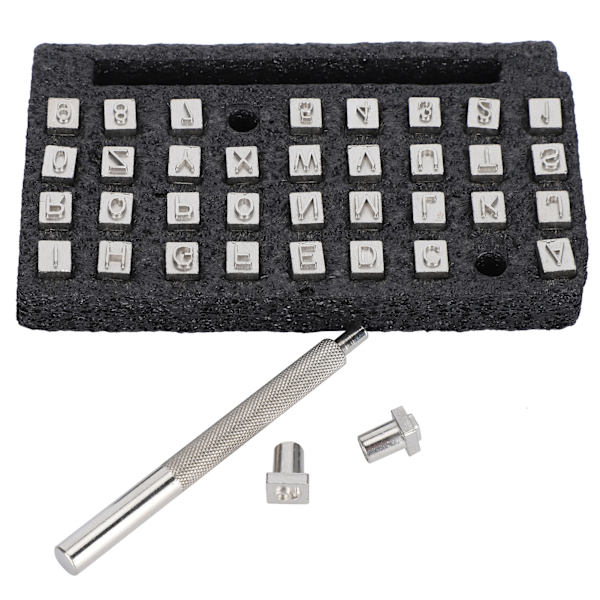 36 stk. Lærstempel mønsternummer alfabet hull carving håndverk DIY verktøy 1 stk. håndtak 6,5 mm