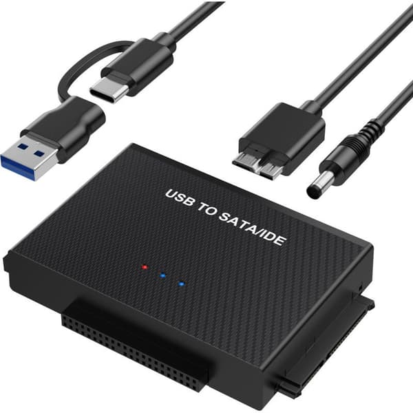 USB 3.0 till SATA/IDE-omvandlare - Extern adapter för 2,5\" och 3,5\" hårddiskar med USB C-kabel.