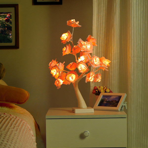 Pöytäkoneen Rose Bonsai -puulamppu 24 LED-puulampun akkukäyttöinen koristevalo olohuoneeseen makuuhuoneeseen