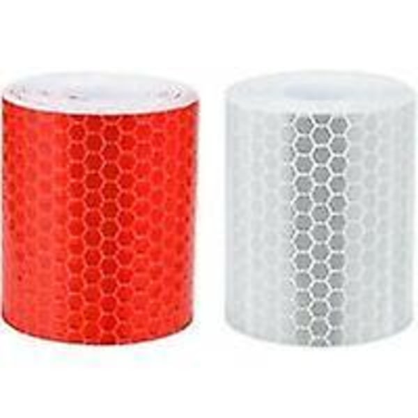 Heijastava teippi, 2 kpl - 5cm x 3 metriä, itseliimautuva tarra ajoneuvoihin, autoihin, perävaunuihin, pyöriin, kypäriin - valkoinen ja punainen