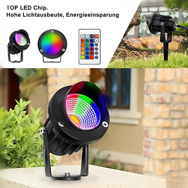 COB-landskapsstrålkastare RGB färgglad belysning med jordspik fjärrkontroll utomhusstrålkastare för trädgård gård gräsmatta