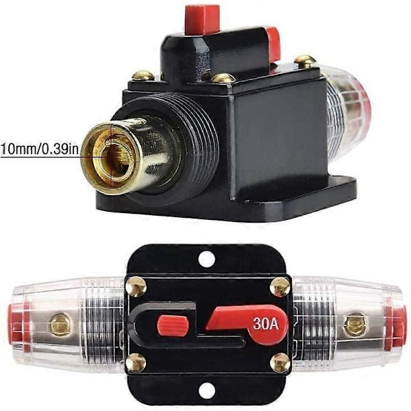 30A Strømbryter, 12V-24V DC Inline Sikringsholder, Manuell Reset Bryter Bilstereo Sikring, Inline Sikringsblokk Lydsystembeskyttelse (30A)