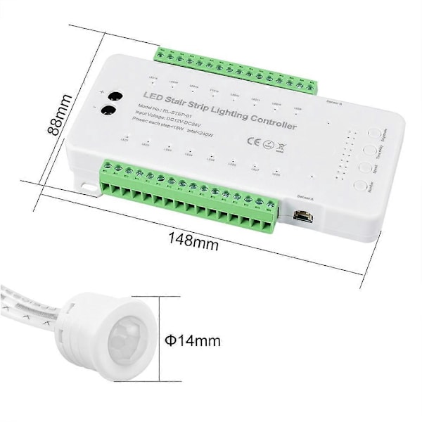 16 Kanaler Dubbel PIR Rörelsesensor Ljusremsa Trappkontroller(B)