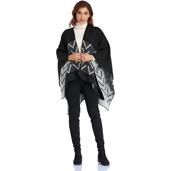 Trendig Oversize Stickad Poncho Cape för Kvinnor - Varma Vinterhalsdukar