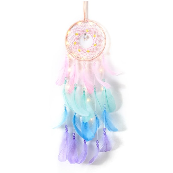 Unelma-amuletit kirkkailla värikkäillä höyhenillä käsin kudottu seinälle ripustettava unelma-amuletit koriste kotiin makuuhuoneeseen vaaleanpunainen
