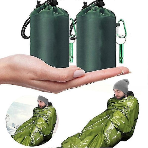Nödsovsäck Utomhus Överlevnad Sovsäckar Nödfilt Camping Resa Portabel Sovsäck -GDZD Grön