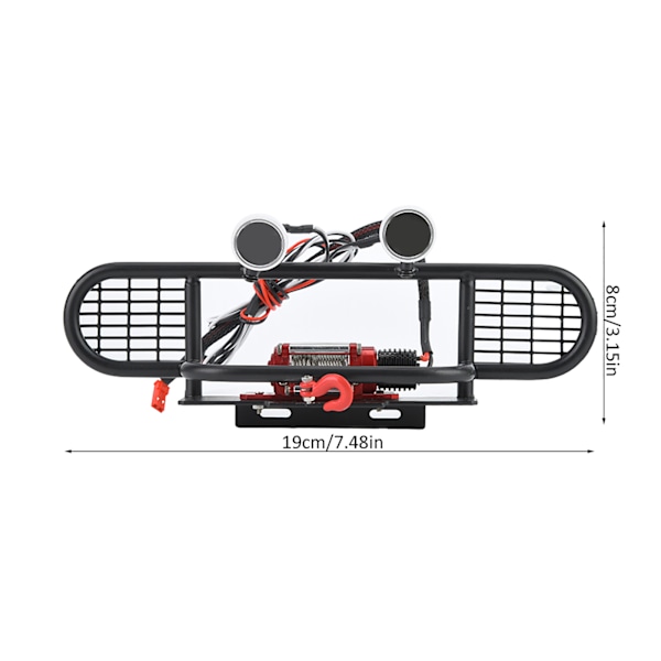 RC Front Bumper med 2 runde LED og Winch fjernkontroll for Traxxax TRX‑4 1/10 Crawler Car