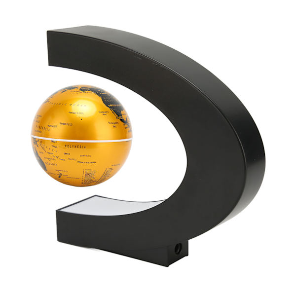 Magnetisk svävande jordglob i guld med inbyggd LED-belysning, frostad textur, C-formad, 3 i 1, 12 V 1 A, magnetisk svävande jordglob prydnad för leksak AU-kontakt 100-240 V