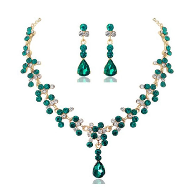 Necklace Pierced Earrings Set Green Exquisite Simulated Crystal Necklace Earrings Set for Wedding Women