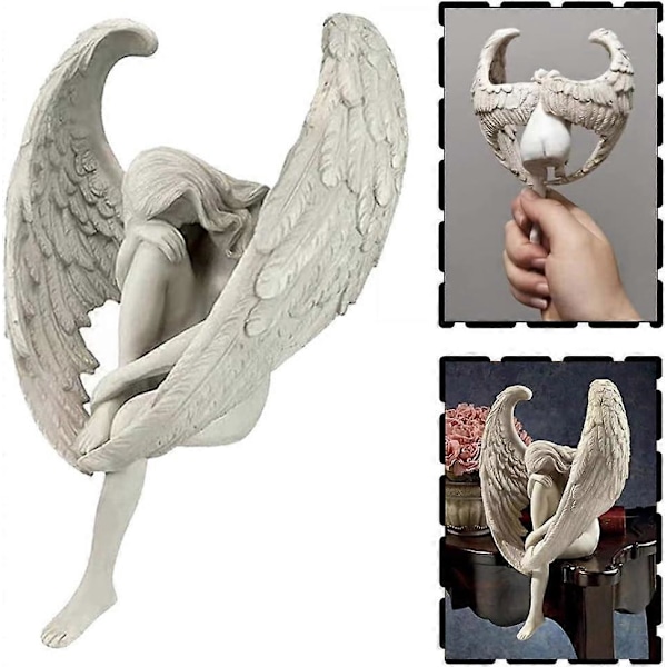 Udendørs havestatue, siddende engelstatue 15 x 13 x 8 cm, harpiks engel fe skulptur, havelandskaber