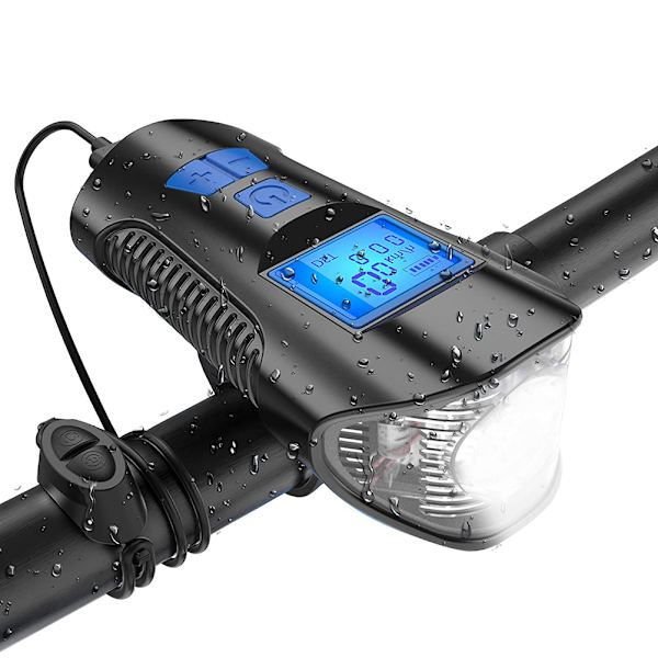 USB genopladelig LED cykellys baglygte cykellygte og forlygtesæt med speedometer kilometertæller