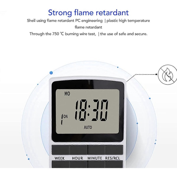Digital Smart Energi Besparende Timer Stik Flammehæmmende Høj Effekt Timing Strømstik Smart Timer Switch med (220-240V EU Stik)