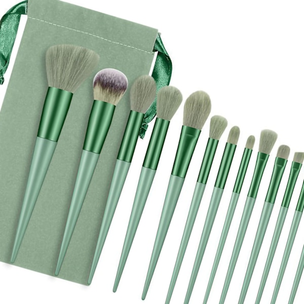 13 kpl Set Meikkisiveltimet Tool Kit Handheld Soft Blending Cosmetics Harjasarja kasvopuuteriin peitevoide Vihreä