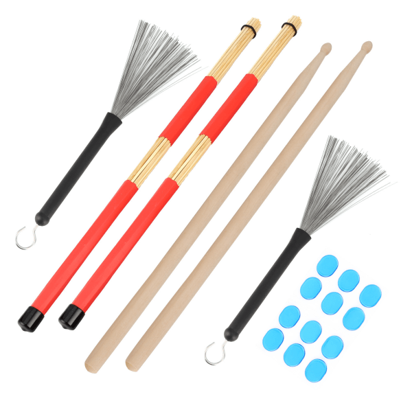 Drumstick Kit Rute Brush Damper Set Musikinstrument Speltillbehör med påseM02761 Blå
