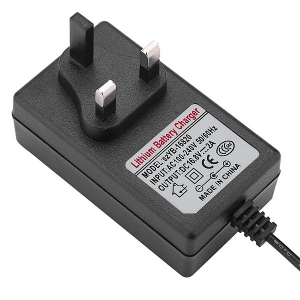 AC100-240V DC 16.8V 2A Ersättningsströmadapter Litiumjonbatteriladdare Säker laddning Storbritannien