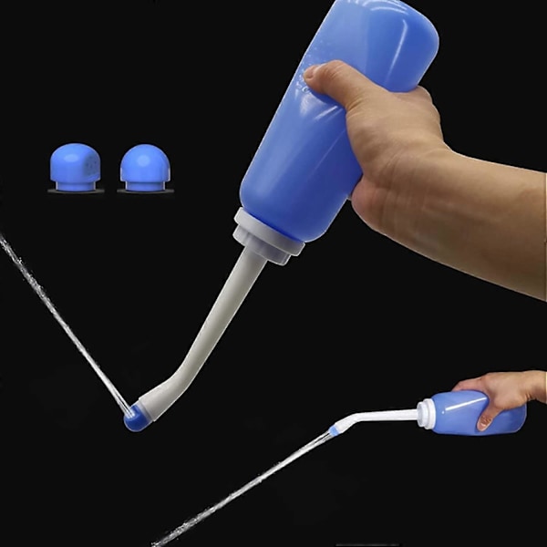 Bärbar Bidé, 500ML Resebidéflaska för Bidéspruta Fickmodell Eftervård med Munstycken Utomhuscamping Personlig Toalett Personlig Hygien, Blå