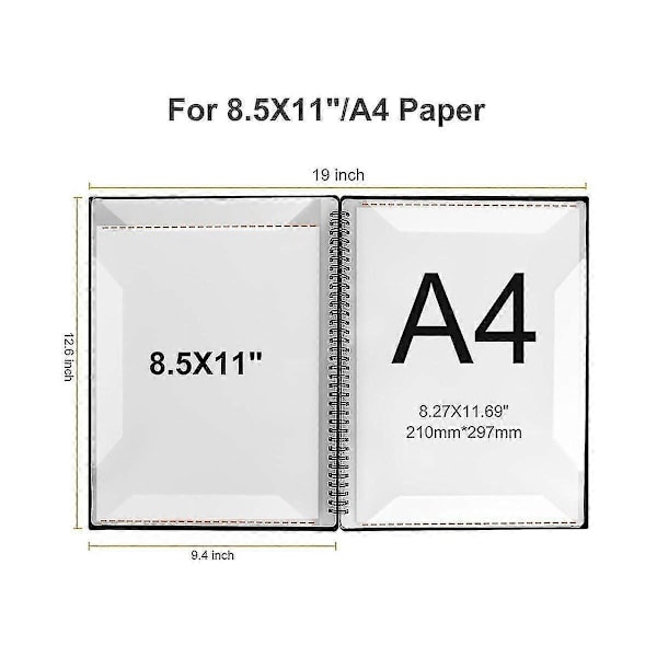 Notmapp, Kapacitet 60 Sidor, Notbindare/hållare, passar Letter Size A4, Skrivbar & De