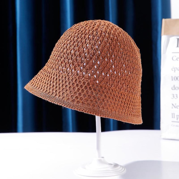 Caramel Straw Bucket Hat for kvinner