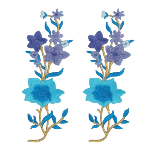 Blomsterlapp 2 blommor ljusa färgade polyester specialmönster broderad lapp för väskor kläder kjolar skor blå