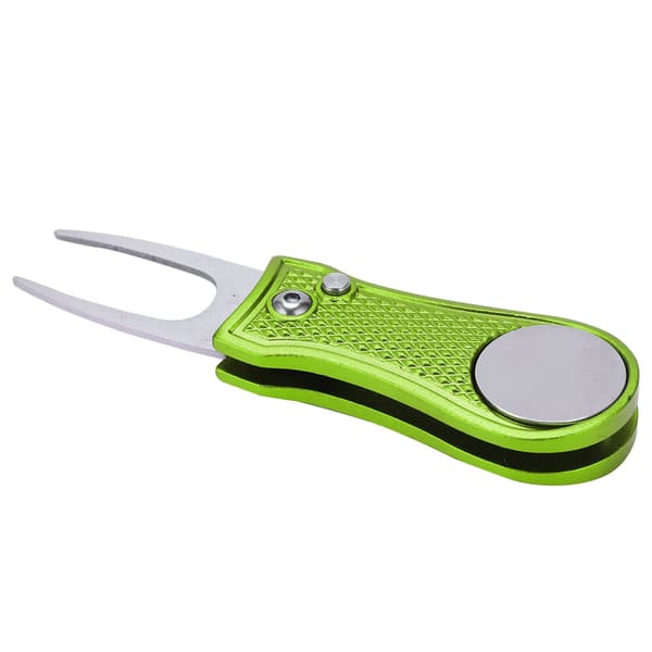 Golf Green Gaffel Rustfrit Stål Foldbar Golf Divot Reparationsværktøj med Magnetisk Tilbehør Lime