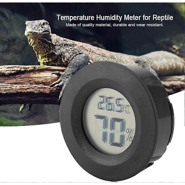 Reptiltermometer, Mini LCD Digital Termometer Hygrometer Rund Form för Humidorer Växthus Trädgård Källare Kylskåp Garderob (Svart)