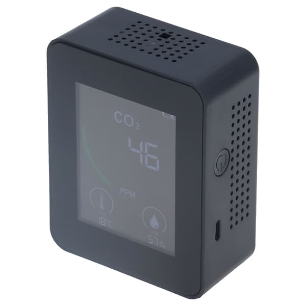 Bluetooth kuldioxid luftkvalitetsmåler TVOC-tester 60 dages datalagring fugtighedstemperaturmåler USB-strømforsyning sort