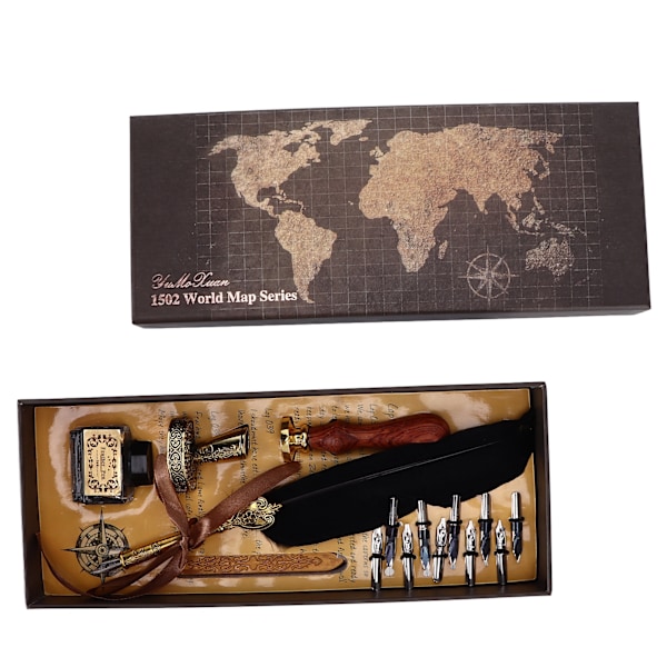 Kalligrafi Pen Retro Elegant Utskjært Mønster Holdbar Slitasje Attraktve Dekorative Skriveartikler for HjemSvart