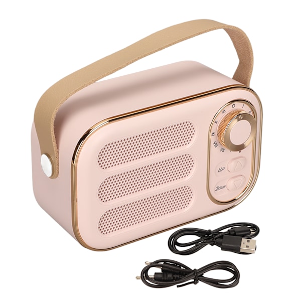Bluetooth-kaiutin, stereo HiFi -ääni, USB-lataus, retro, kannettava langaton kaiutin kotiin ja matkoille, vaaleanpunainen