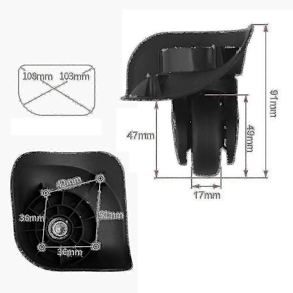 1 pari 91x107x49mm Suuri Musta Matkalaukun 360° Kääntyvä Pyörä