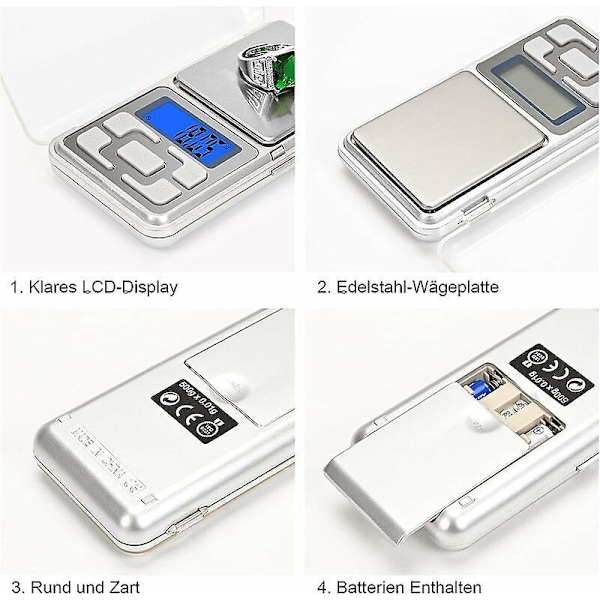 Precisionsvåg 500g/0,01g Köksvåg med Bakgrundsbelyst LCD-Display, Digital Våg Tareringsfunktion, Mini Portabel Våg för Kök/Kaffe/Resor/Medicin