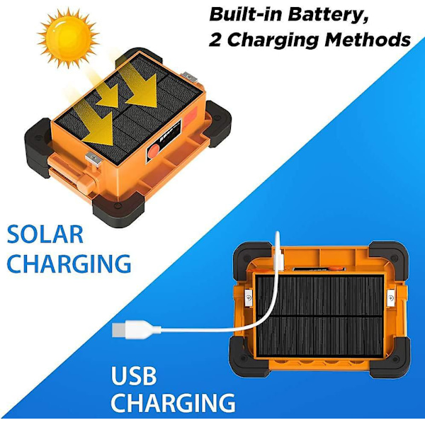 Bærbar oppladbar LED-spotlight - 60W, 3000 lumen, 9000mAh batteri, 4 moduser, solcellepanel - Ideell for camping og DIY