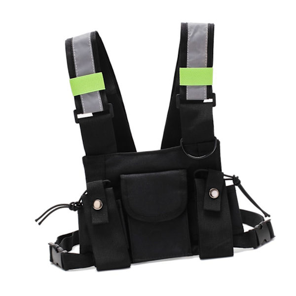 Brystsele Riggveske Streetwear Vest Walkie Talkie Radioholder Brystlomme for utendørs redning Public Security Svart med reflekterende stripe