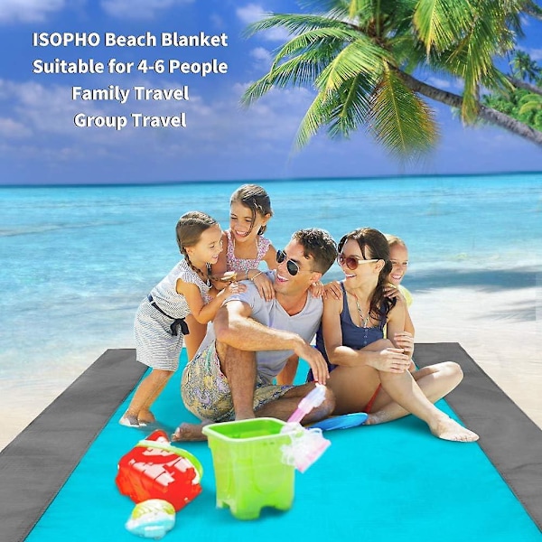 Vattentät och sandtät strandfilt, extra stor 210 x 200 cm/78,7 x 82,7 tum med 4 fasta spikar och förstärkt kant