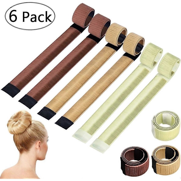 6 st Hårstylingverktyg Hårband Hårknut Maker Set Håraccessoar för Flickor Kvinnor (Blond, Ljusbrun, Brun)