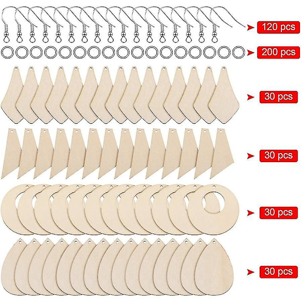 Träörhänge Blanks Kit med 120 Örhänge Krokar - Set om 120 stycken